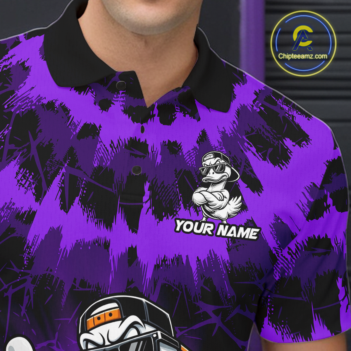 Custom Purple Funny Duck Bowling Jersey for Men Bowling Uniform Polo & 1/4 Zip Bowling Team Shirts HNT238