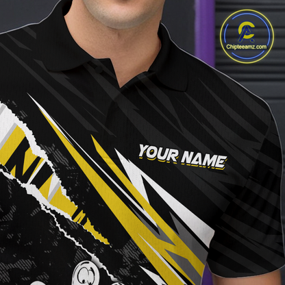 Custom Yellow Funny Bowling Jersey for Men Bowling Uniform Polo & 1/4 Zip Bowling Team Shirts HNT128