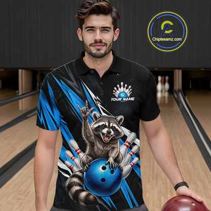 Custom Turquoise Raccoon Bowling Jersey for Men Bowling Team Shirts Bowling Polo & 1/4 Zip HNT254