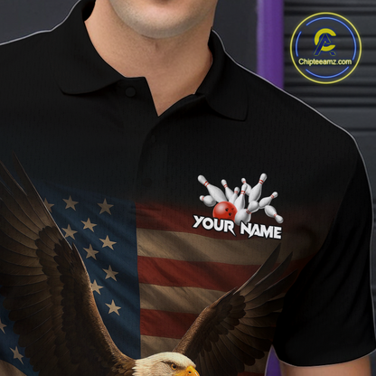 Custom Custom American Eagle Bowling Shirt for Men Polo & Quarter-Zip Bowling Jersey Bowling Outfit QZT779