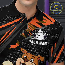 Load image into Gallery viewer, Custom Orange Funny Bulldog &amp; Beer Bowling Shirt Men Bowling Team Jersey League Polo &amp; 1/4 Zip QZT812