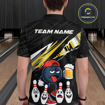 Custom Yellow Beer Bowling Jersey for Men Bowling Team Shirts Bowling Uniform Polo & 1/4 Zip HNT133