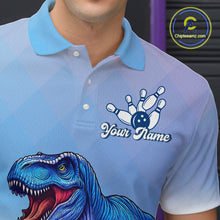 Load image into Gallery viewer, Blue Dinosaur Bowling Shirts for Men Women Custom Team Bowling Jerseys Polo and Zip Shirt MBL162