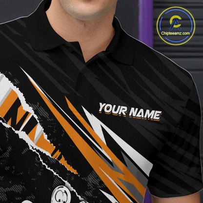 Custom Orange Funny Bowling Jersey for Men Bowling Uniform Polo & 1/4 Zip Bowling Team Shirts HNT128