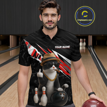 Load image into Gallery viewer, Custom Red Funny Cat Bowling Jersey for Men Bowling Shirt Polo &amp; 1/4 Zip Bowling Team Shirts HNT136