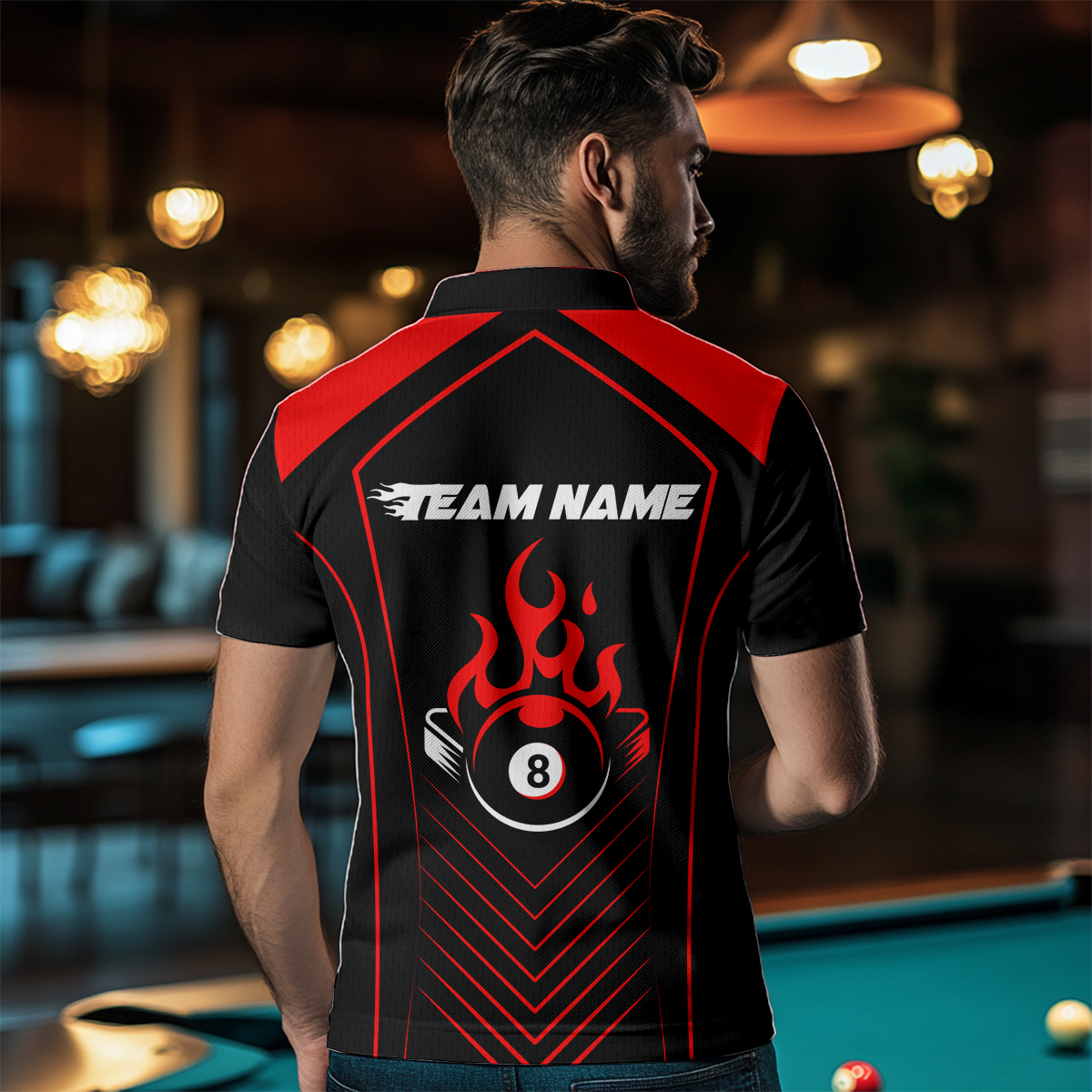 Customized Red 8 Ball Pool Crown Men's Billiard Shirts, Billiard Team Shirts Polo & 1/4 Zip Shirts NNT37