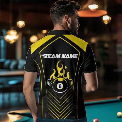 Customized Yellow 8 Ball Pool Crown Men's Billiard Shirts, Billiard Team Shirts Polo & 1/4 Zip Shirts NNT37