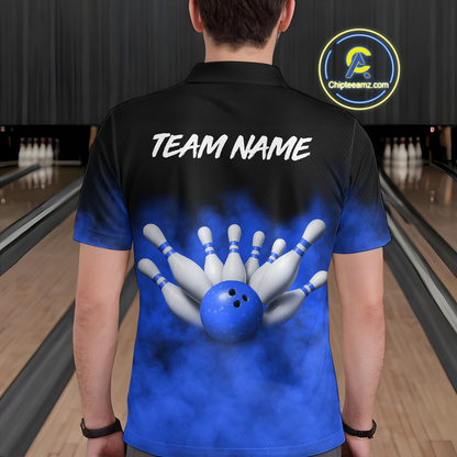 Blue Smoke Bowling Shirts for Men Women Team Personalized Bowling Polo and Quarter Zip MBL130