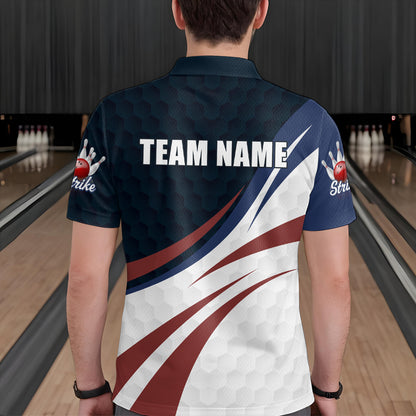 Personalized Red Blue & White Bowling Shirt Patriotic Polo Bowling Jersey for Men & Women QZT677