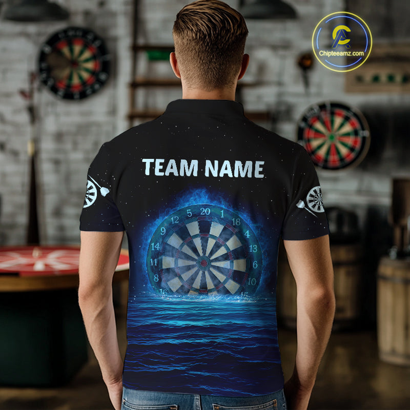 Men’s Personalized Darts Shirts With Navy Ocean, Stars Sky And Glowing Dartboard NYN0259