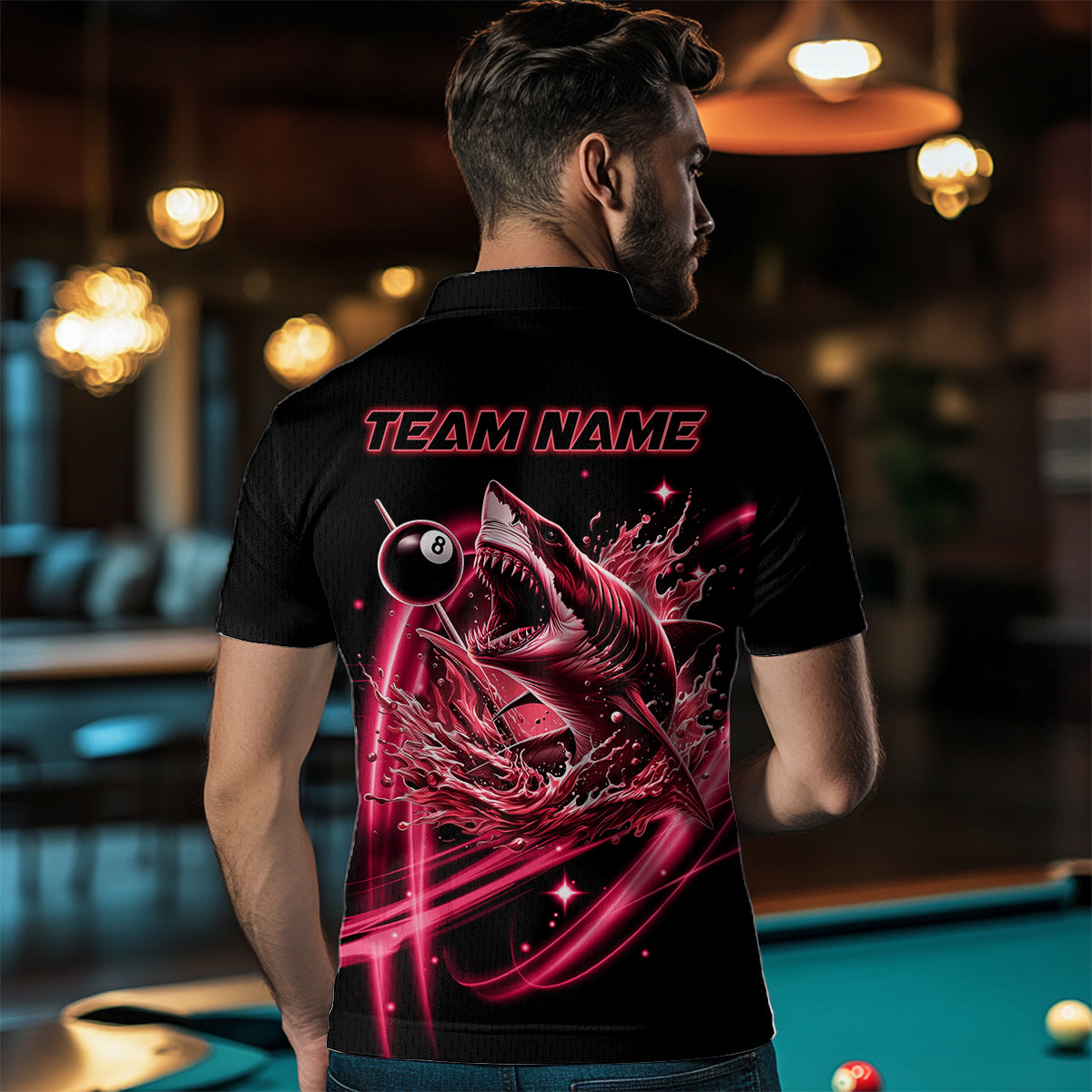 Red 8 Ball Pool Billiard Shark Polo & Quarter Zip For Men Custom Team League Billiard Jersey TDM3731