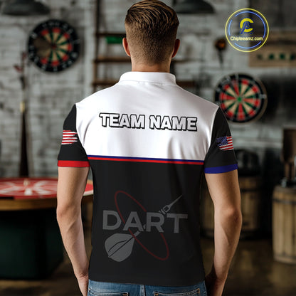 American Flag Grey Smoke Dartboard Men's Darts Shirt - Custom Name For Darts Jersey NYN0426