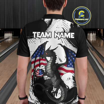 Black & White Polo Bowling Team Jersey Custom American Dragon Bowling Shirt for Men Women QZT687