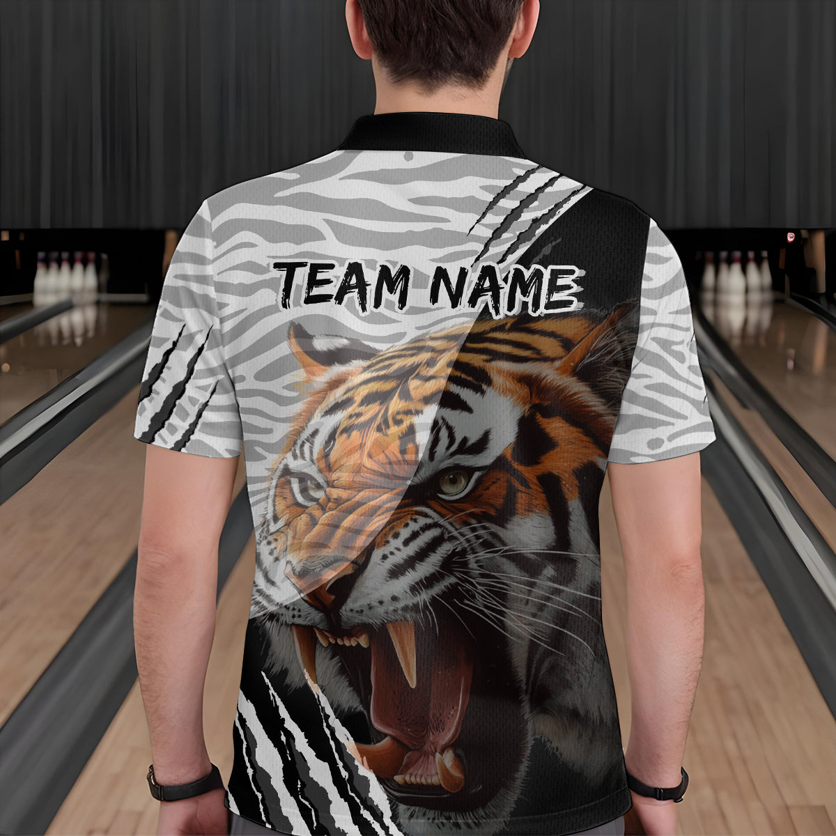 Black & White Bowling Shirt Tiger Bowling Team Jersey Polo Bowling for Men & Women QZT641