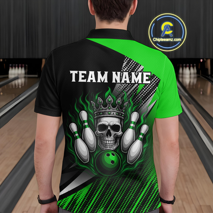 Green Skull Crown Bowling Custom Men Bowling Shirt Polo & Quarter-Zip Bowling Team Jerseys HNT65
