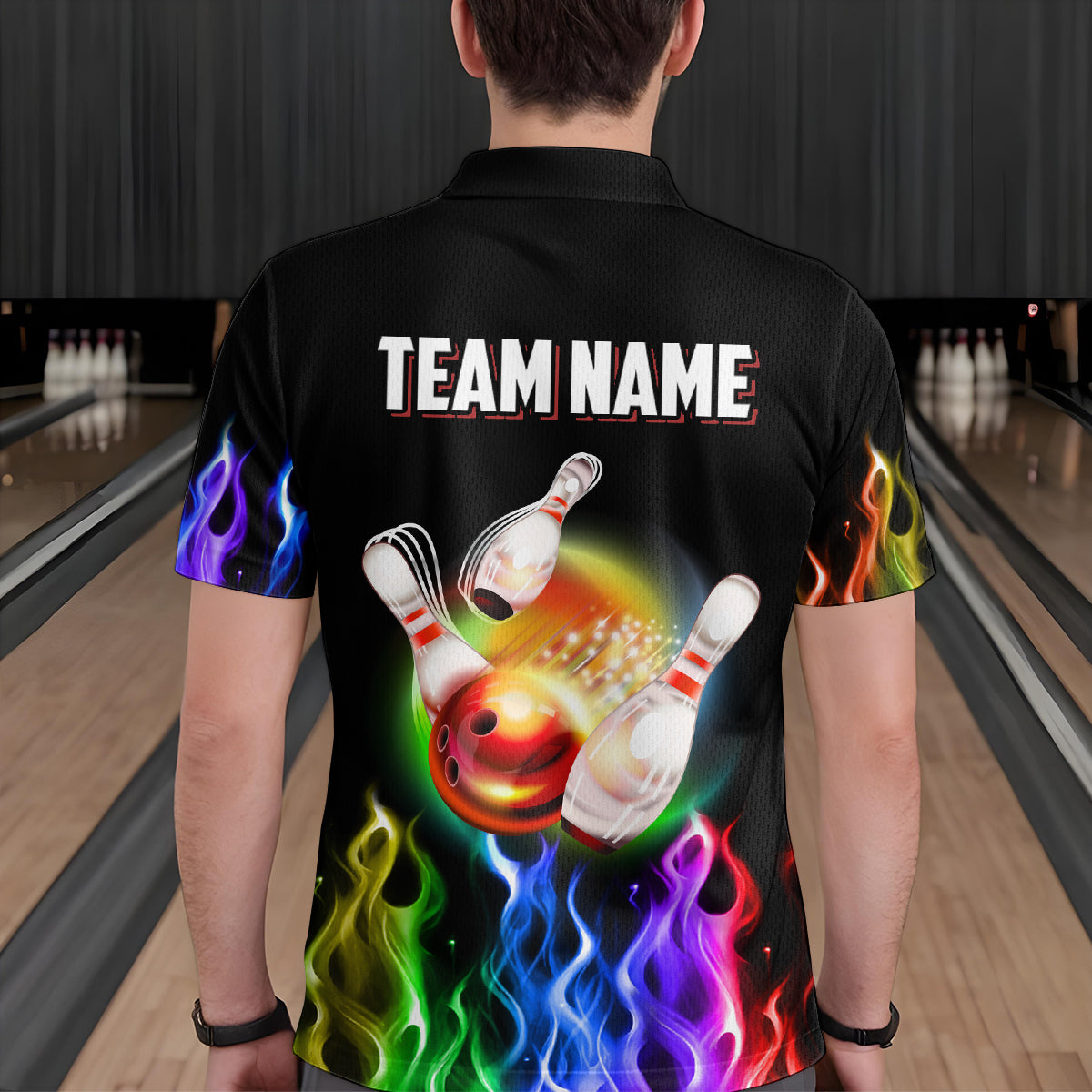 Rainbow Flame Bowling Jersey For Men Personalized Bowling Team Shirts Bowling Polo Shirt BDT324