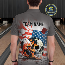 Load image into Gallery viewer, Custom American Flag Skull Flame Bowling Men Polo &amp; 1/4 Zip Shirts Bowling Team Jerseys HNT91