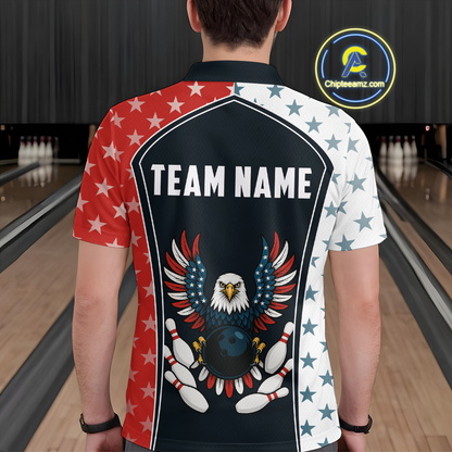 Eagel US Flag Bowling Custom Men Bowling Shirt Polo & Quarter-Zip Bowling Team Jerseys HNT57