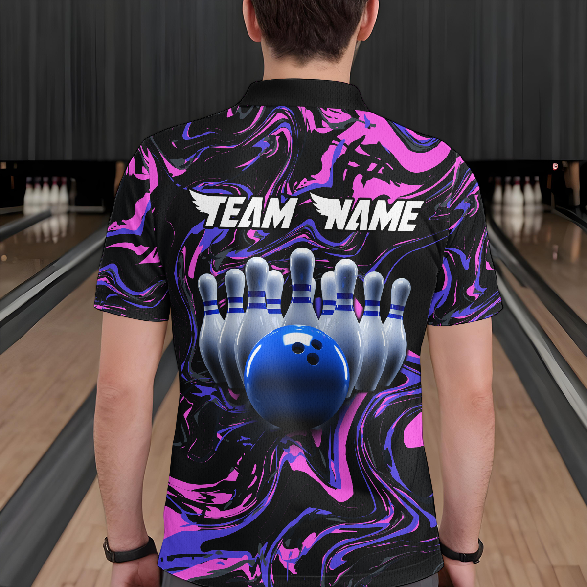 Pink Purple Bowling Custom Men Bowling Shirt Polo & Quarter-Zip Bowling Team Jerseys HNT48