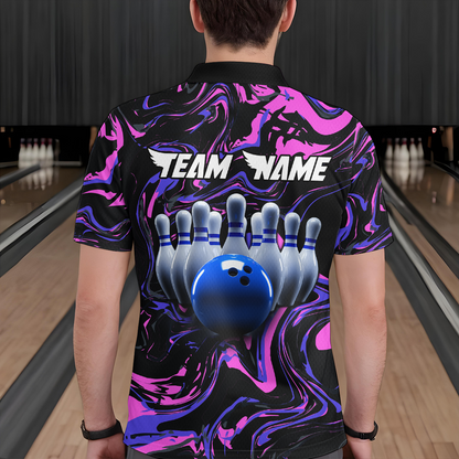 Pink Purple Bowling Custom Men Bowling Shirt Polo & Quarter-Zip Bowling Team Jerseys HNT48