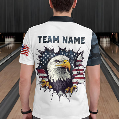 Camouflage Bowling Shirt Custom Eagle Bowling Team Jersey Patriotic Polo Shirt QZT676
