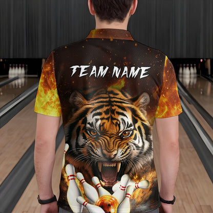 Flames Bowling Shirts Tiger Bowling Jersey Quarter-Zip Bowling Team League QZT634