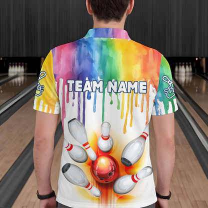 Rainbow Bowling Shirt for Men Women Personalized Polo Bowling Jersey Bowling Outfit QZT680