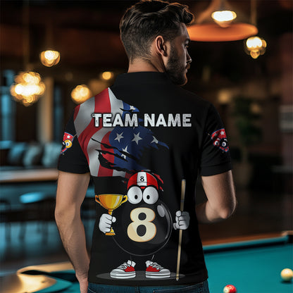 US Flag Funny 8 Ball Billiard Jersey Men Billiard Shirt for Men Team Polo & 1/4 Zip NNT12