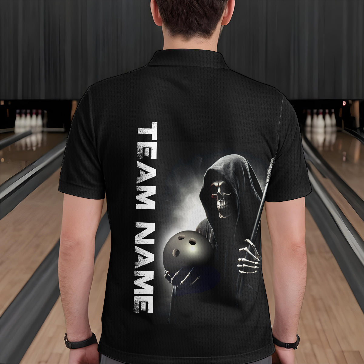 Custom Skull Bowling Shirts Unisex Polo Bowling Team Jersey Black Bowling League QZT631