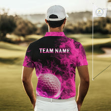 Load image into Gallery viewer, Black and Pink Flame Golf Ball Mens Golf polo shirts custom name golf outfit for men golf clothes NQS9869