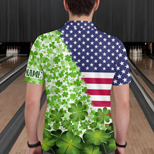 Load image into Gallery viewer, American flag St Patrick day shamrock pattern custom Team Bowling Polo, Quarter Zip shirt for Men NQS9581