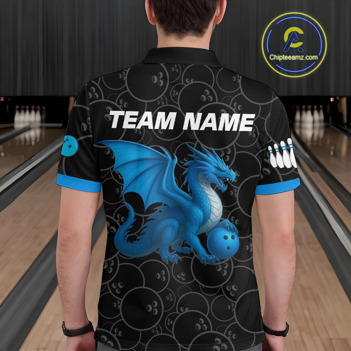 Custom Blue Dragon Bowling Shirts for Men Women Team Bowling Polo & Quarter Zip MBL86