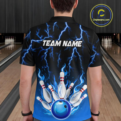 Blue Thunder Bowling Custom Men Bowling Shirt Polo & Quarter-Zip Bowling Team Shirts HNT71