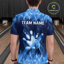 Load image into Gallery viewer, Custom Blue Flame Bowling Jersey for Men Bowling Uniform Polo &amp; 1/4 Zip Bowling Team Shirts HNT106