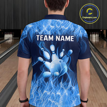 Load image into Gallery viewer, Custom Blue Flame Bowling Jersey for Men Polo &amp; 1/4 Zip Bowling Team Shirts Bowling League HNT150