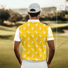 Load image into Gallery viewer, Yellow and white golf pattern Mens Golf polo shirts custom name golf beer outfit men golf clothes NQS9855