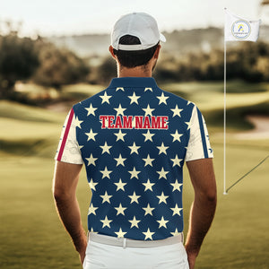 Funny Skull golfer vintage American Flag Custom patriotic golf polo shirts for men, golfing gifts NQS9964