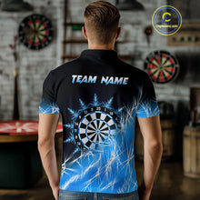 Load image into Gallery viewer, Blue Icy Lights Mens Darts Polo &amp; Quarter Zip Custom Dart Shirts For Team Darts Jerseys TDM3799