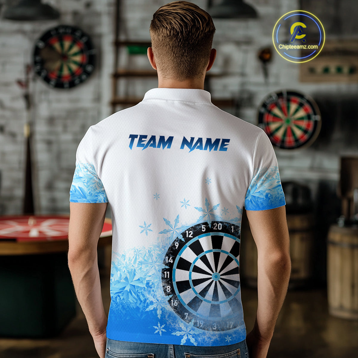 Blue Icy Frozen Darts Shirts With Pocket For Men Custom Darts Team Jerseys TDM4035