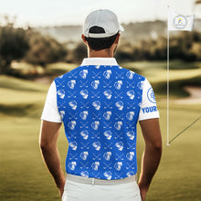 Load image into Gallery viewer, Blue and white golf pattern Mens Golf polo shirts custom name golf beer outfit men golf clothes NQS9856