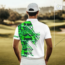 Load image into Gallery viewer, Personalized Mens golf polo shirts custom white and green camo mens golf apparel, golfing gifts NQS10334