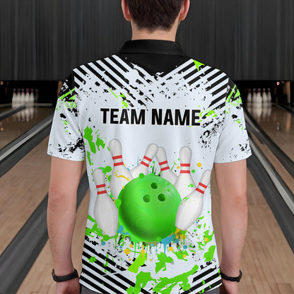 Green Bowling Shirts Custom Watercolor Bowling Jersey for Men Women with Team Name MBL53