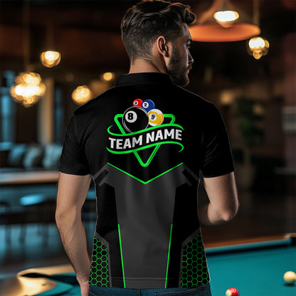 Personalized Billiard 8 Ball & 9 Ball Pool Polo, 1/4 Zip For Men Custom Team Billiard Jersey |Green TDM3581