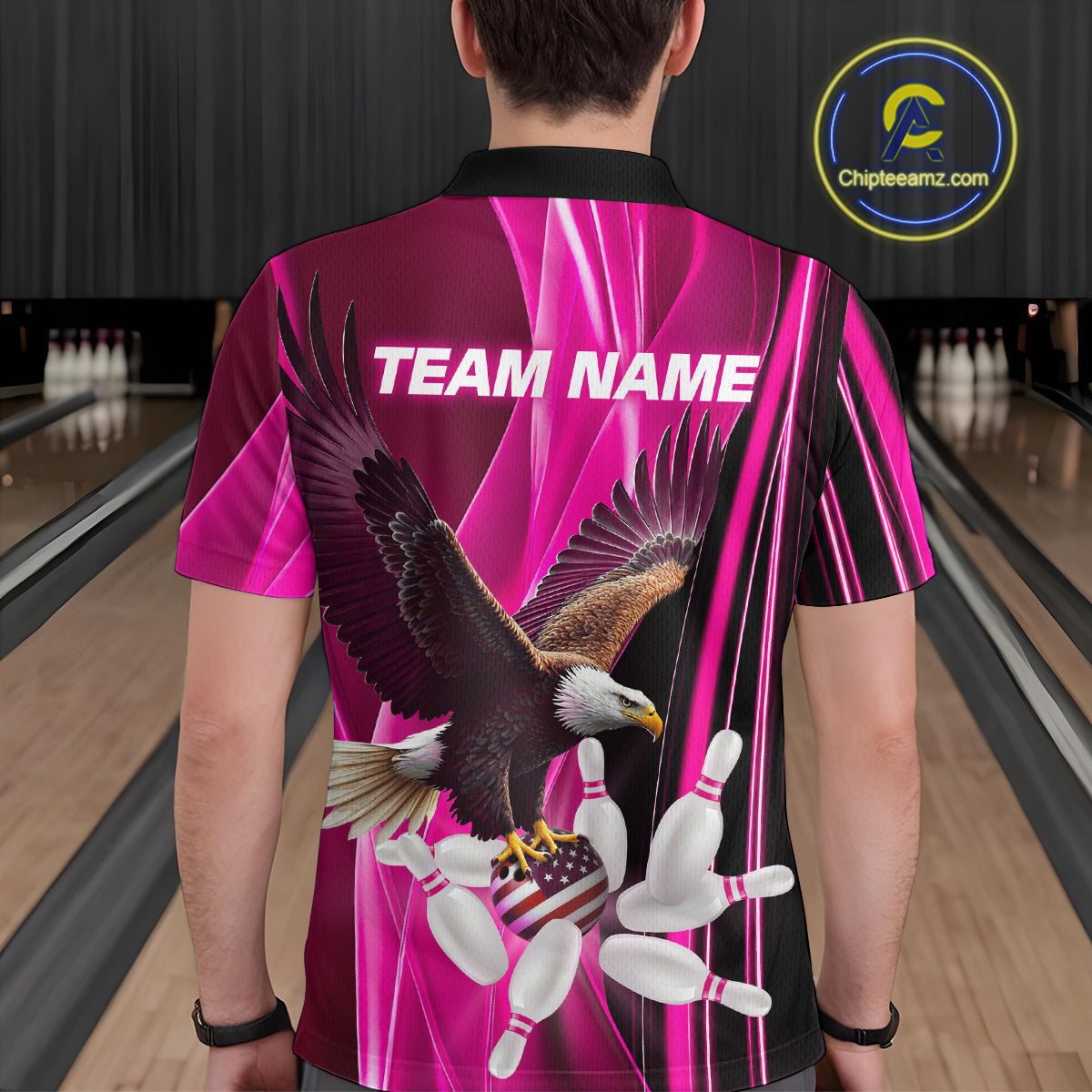 Custom Pink Eagle Bowling Shirt for Men Women Team Bowling Polo Shirts & 1/4 Zip MBL95