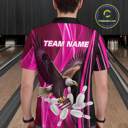 Custom Pink Eagle Bowling Shirt for Men Women Team Bowling Polo Shirts & 1/4 Zip MBL95