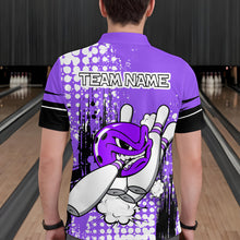 Load image into Gallery viewer, Personalized Purple Funny Crazy Bowling Shirt for Men Polo &amp; Quarter-Zip Bowling Jersey with Team HNT03