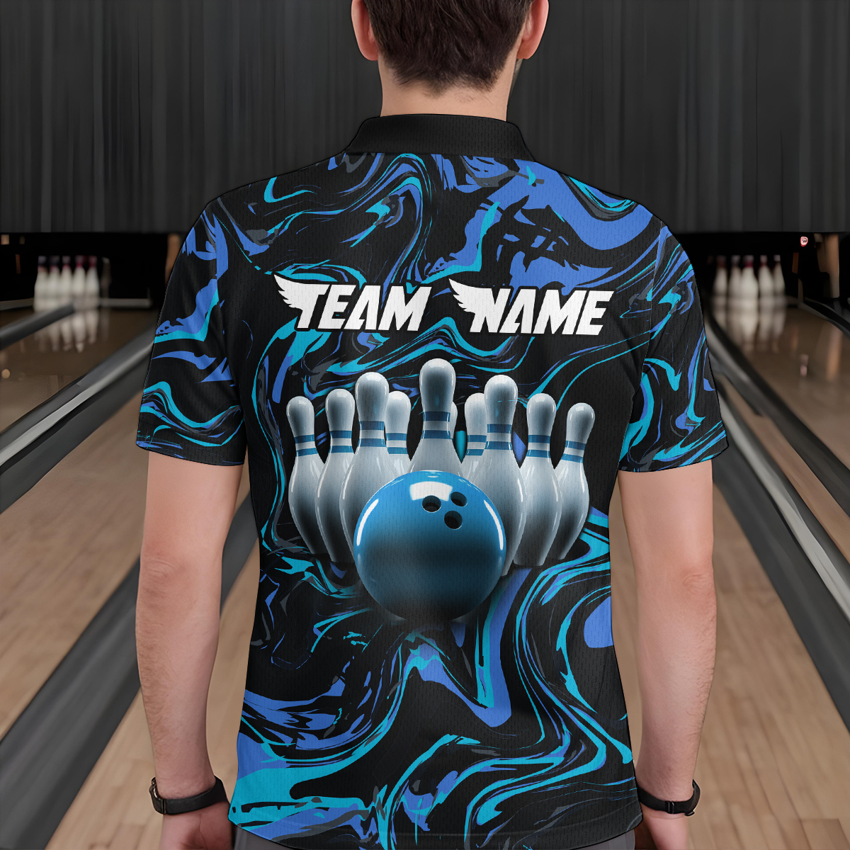 Teal Bowling Custom Men Bowling Shirt Polo & Quarter-Zip Bowling Team Jerseys HNT48