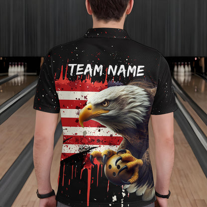 American Flag Bowling Shirt Custom Eagle Bowling Jersey for Men And Women Polo Bowling League QZT630