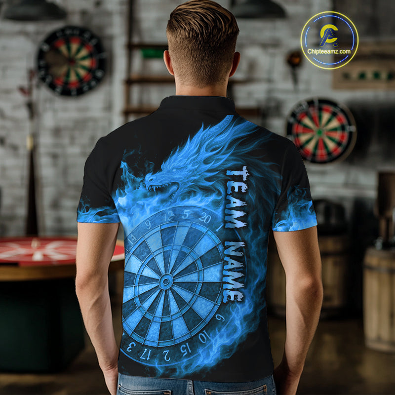 Personalized Blue Dartboard Dragon Flame Darts Shirt For Men Custom Dart Jerseys Polo & 1/4 Zip TDM4070
