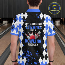 Load image into Gallery viewer, Blue argyle pattern Retro Bowling Shirts For Men Custom My drinking team has a bowling problem NQS9824